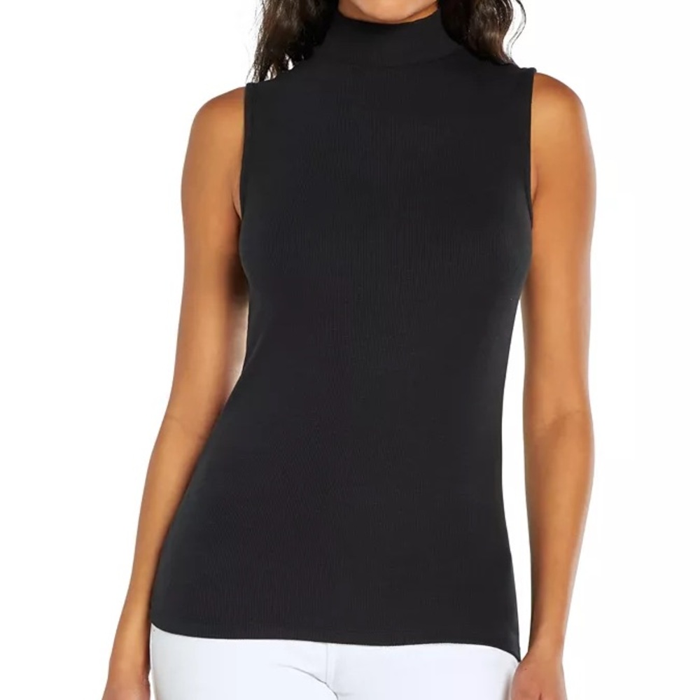 Three Dots Women's Ribbed Mock-Neck Tank Top Black Size Medium